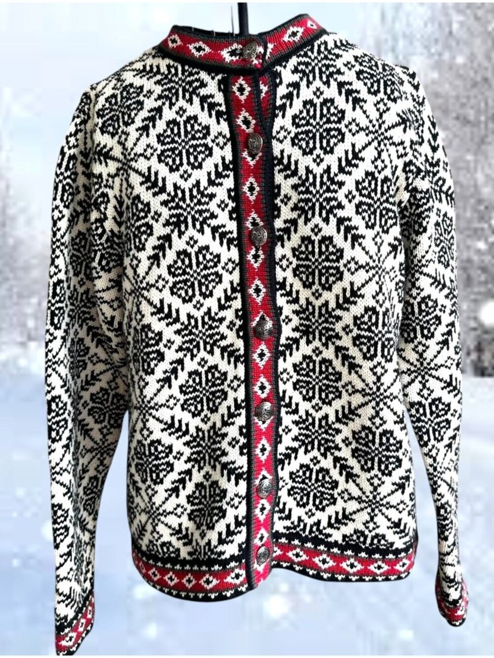 Vintage LL Bean Cardigan Sweater Womens S Regular Snowflakes Cotton Hong Kong